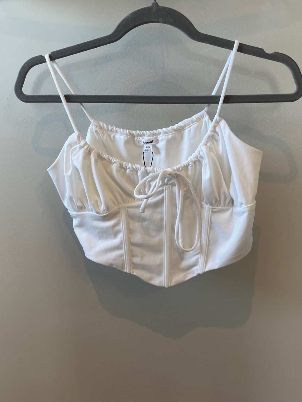 Garage White Corset Crop Top with Adjustable Tie